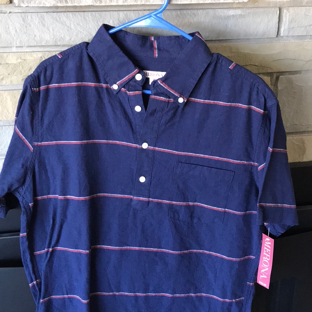Merona by Target Navy Blue Linen Polo Shirt NWT